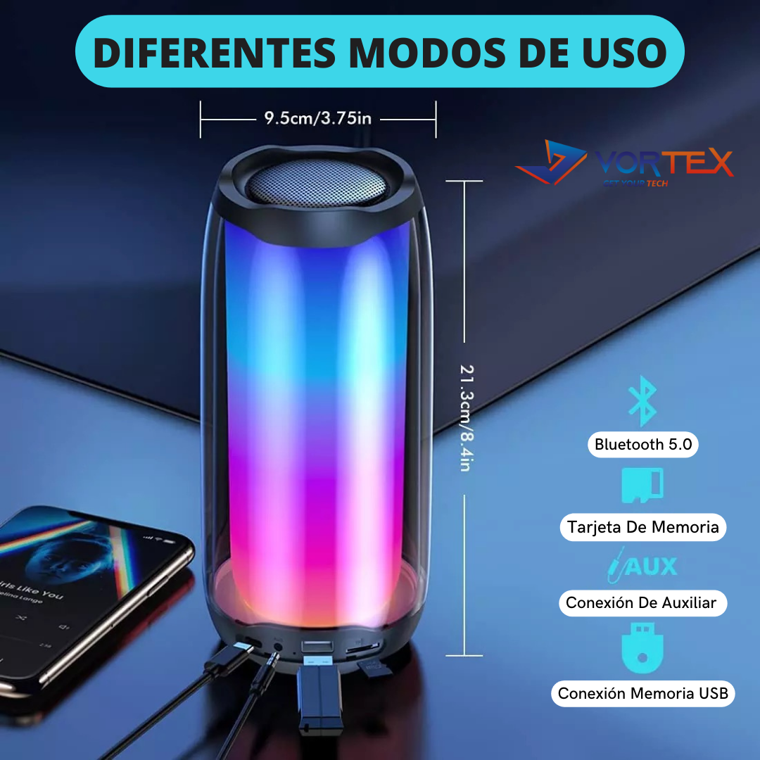 Bocina Bluetooth Pluse 4 Luces RGB – Vortex